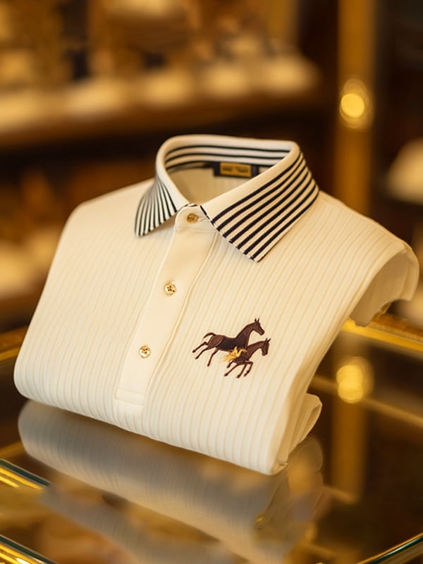 Men's Retro Business Stripe Print Half Sleeve POLO T-Shirt