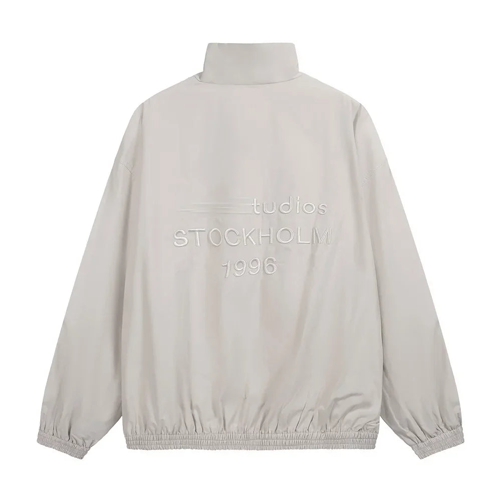 Signature Tunica Men's Loose Fit Streetwear Embroidery Stand Collar Coat Jacket