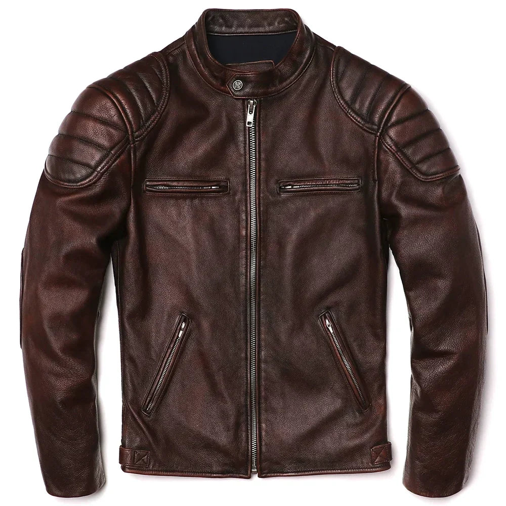 Signature Tunica Men's Vintage Brown Genuine Leather Biker Jacket