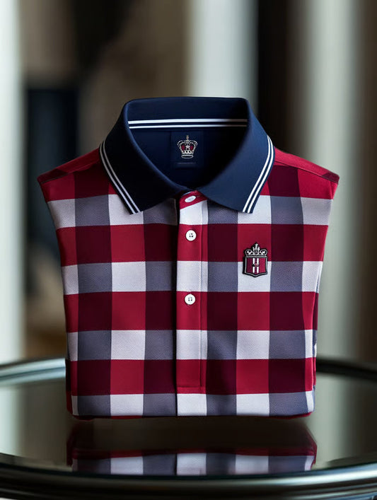 TeeCrate Men’s Retro Business Logo Print Long Sleeve Polo Shirt