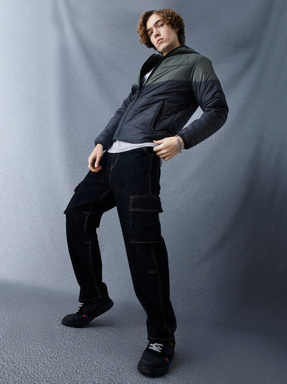 Men Regular Fit Classic Fusion Olive And Black Zipped Hoodie Full Sleeve Jacket