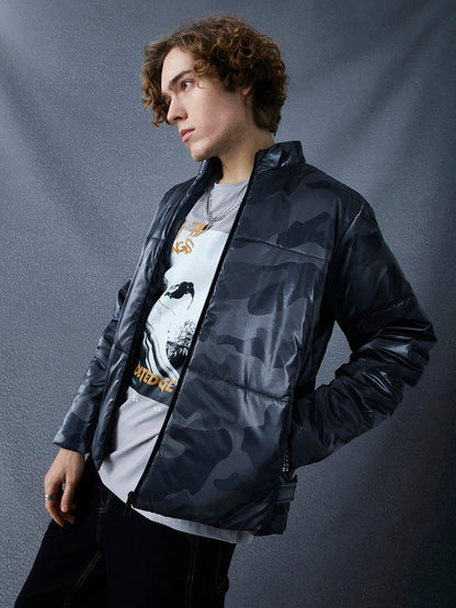 Men Premium Regular Fit Printed Full Sleeve Black Jacket