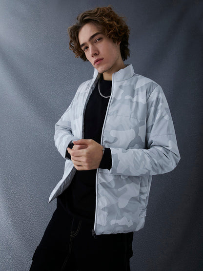 Men Premium Regular Fit Printed Full Sleeve White Jacket