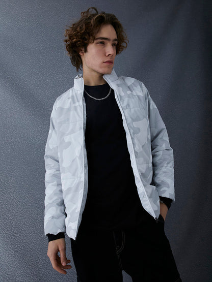 Men Premium Regular Fit Printed Full Sleeve White Jacket