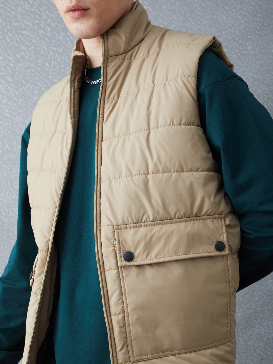 Voltedge Men Solid Cotton Relaxed Fit Sleeveless Jacket