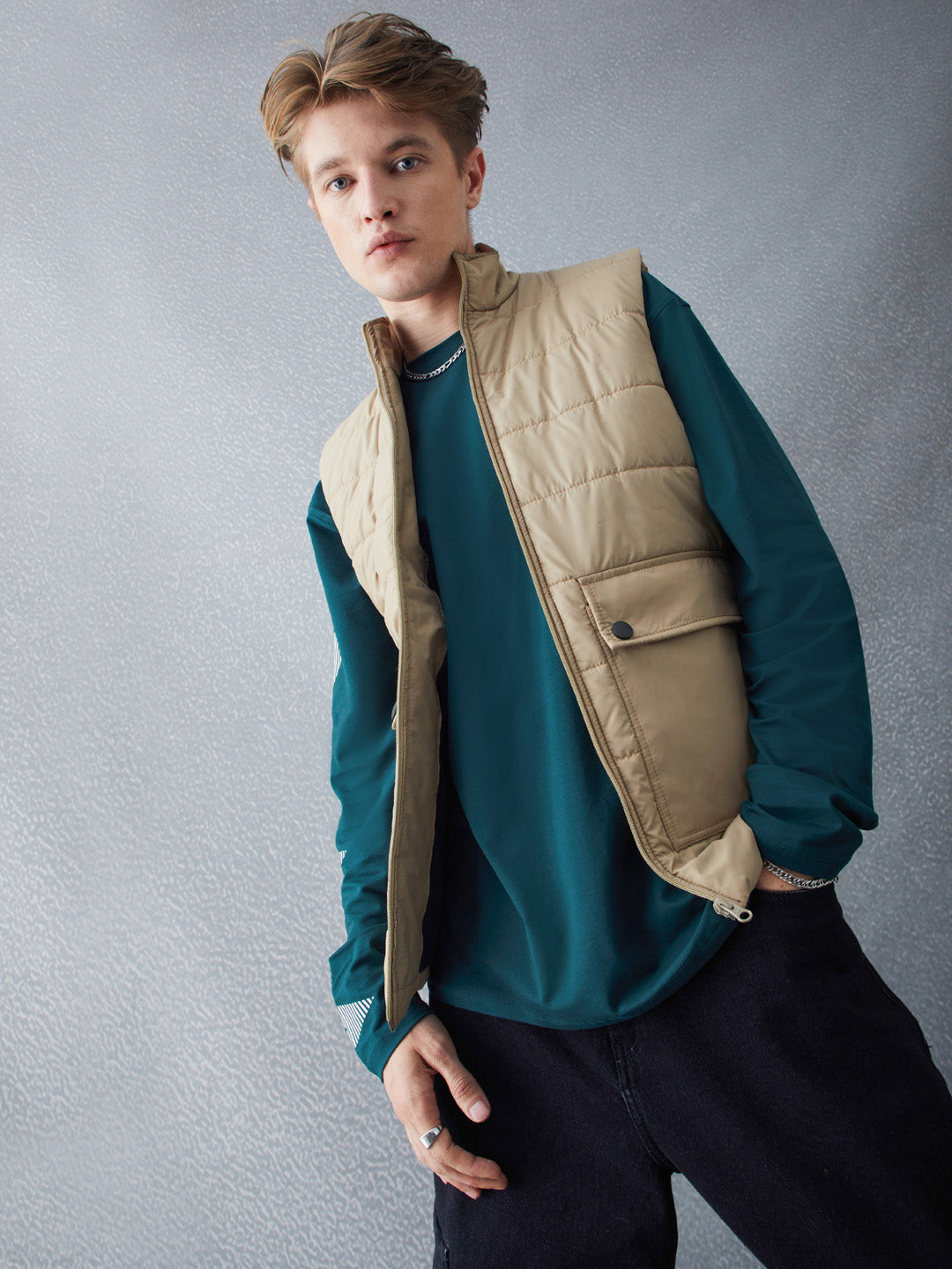 Voltedge Men Solid Cotton Relaxed Fit Sleeveless Jacket