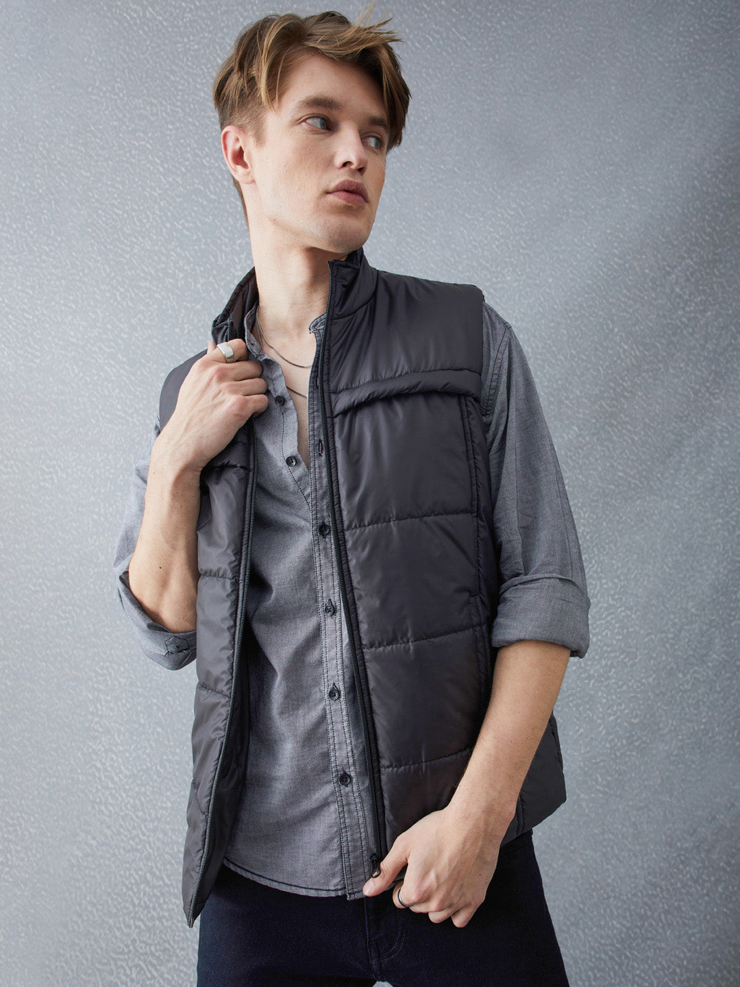 Voltedge Men Solid Cotton Relaxed Fit Sleeveless Jacket