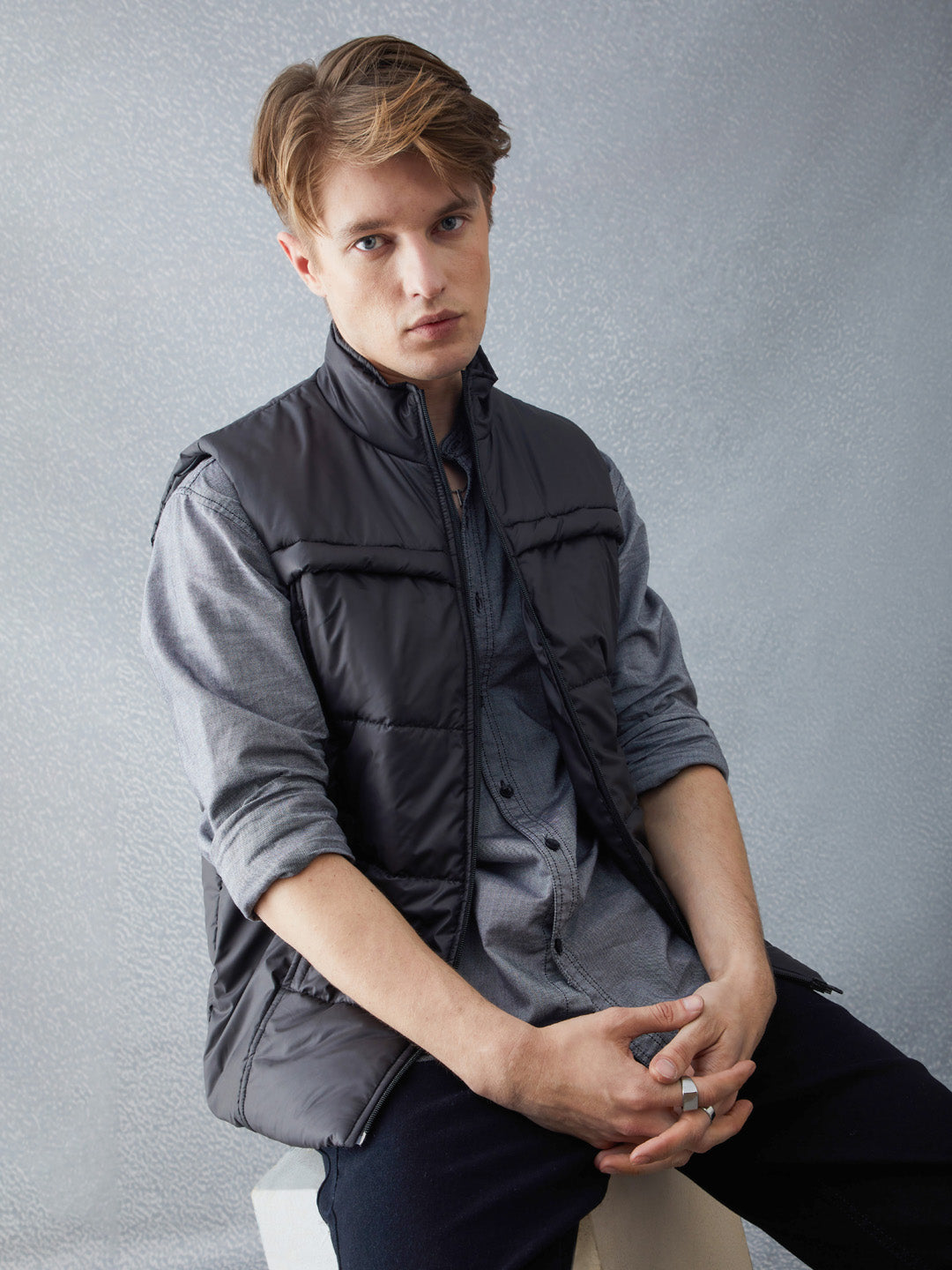 Voltedge Men Solid Cotton Relaxed Fit Sleeveless Jacket