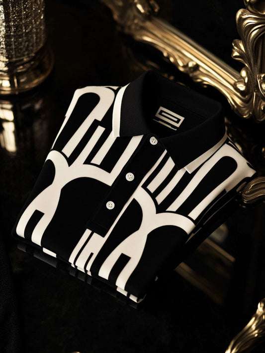 Men's Business Luxury Printed Button Short Sleeve Polo T-Shirt