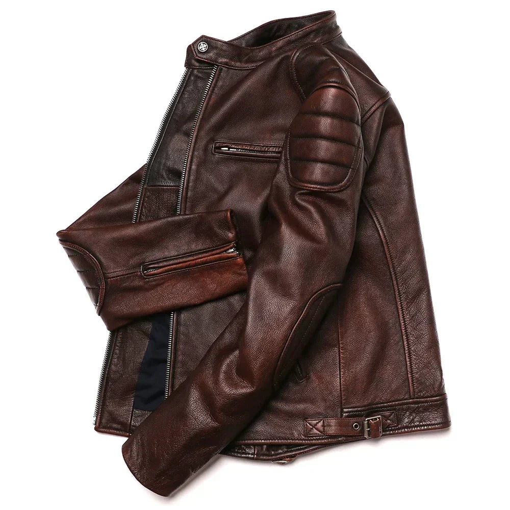 Signature Tunica Men's Vintage Brown Genuine Leather Biker Jacket