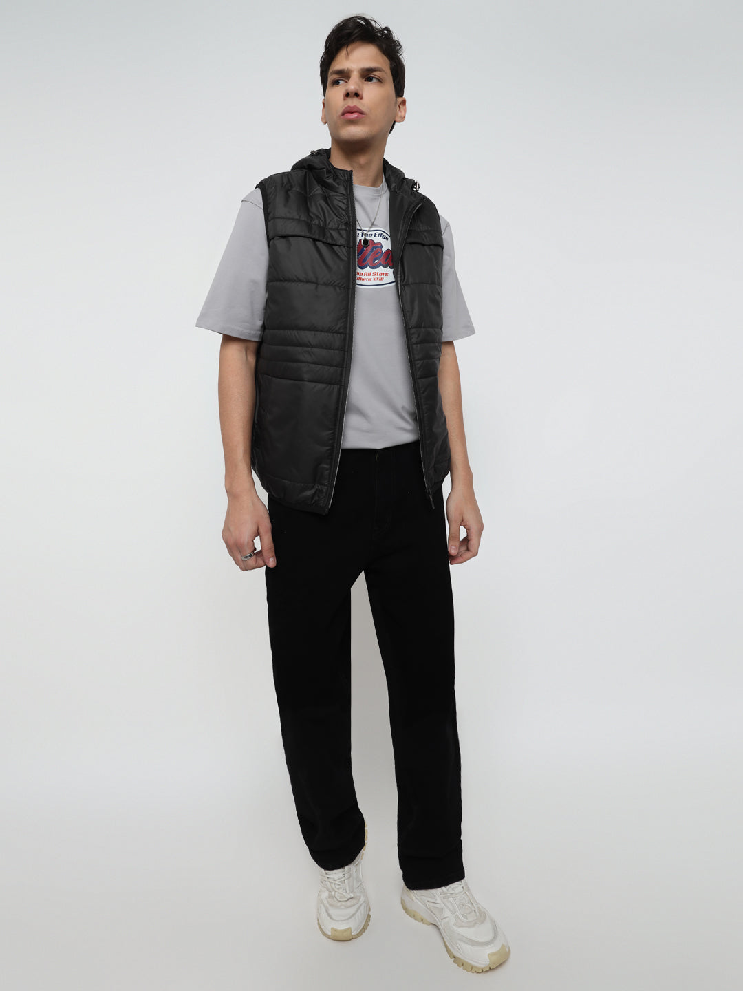 Men Regular Fit Premium Multi Pocket Black Sleeveless Hooded Jacket