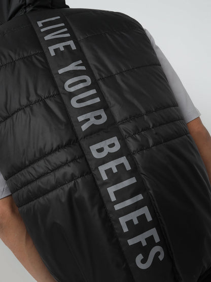 Men Regular Fit Premium Multi Pocket Black Sleeveless Hooded Jacket