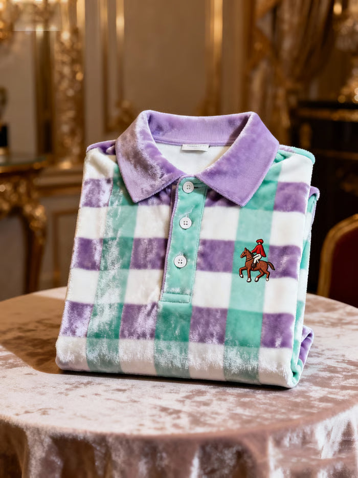 TeeCrate Men’s Velvet Business Logo Print Long Sleeve Polo Shirt – Luxury Soft Touch Smart Casual Wear